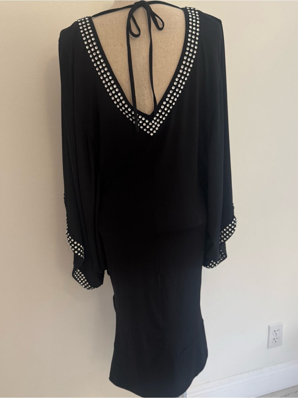 Ashro Black V-Neck dress  with Silver Stud Trim very
